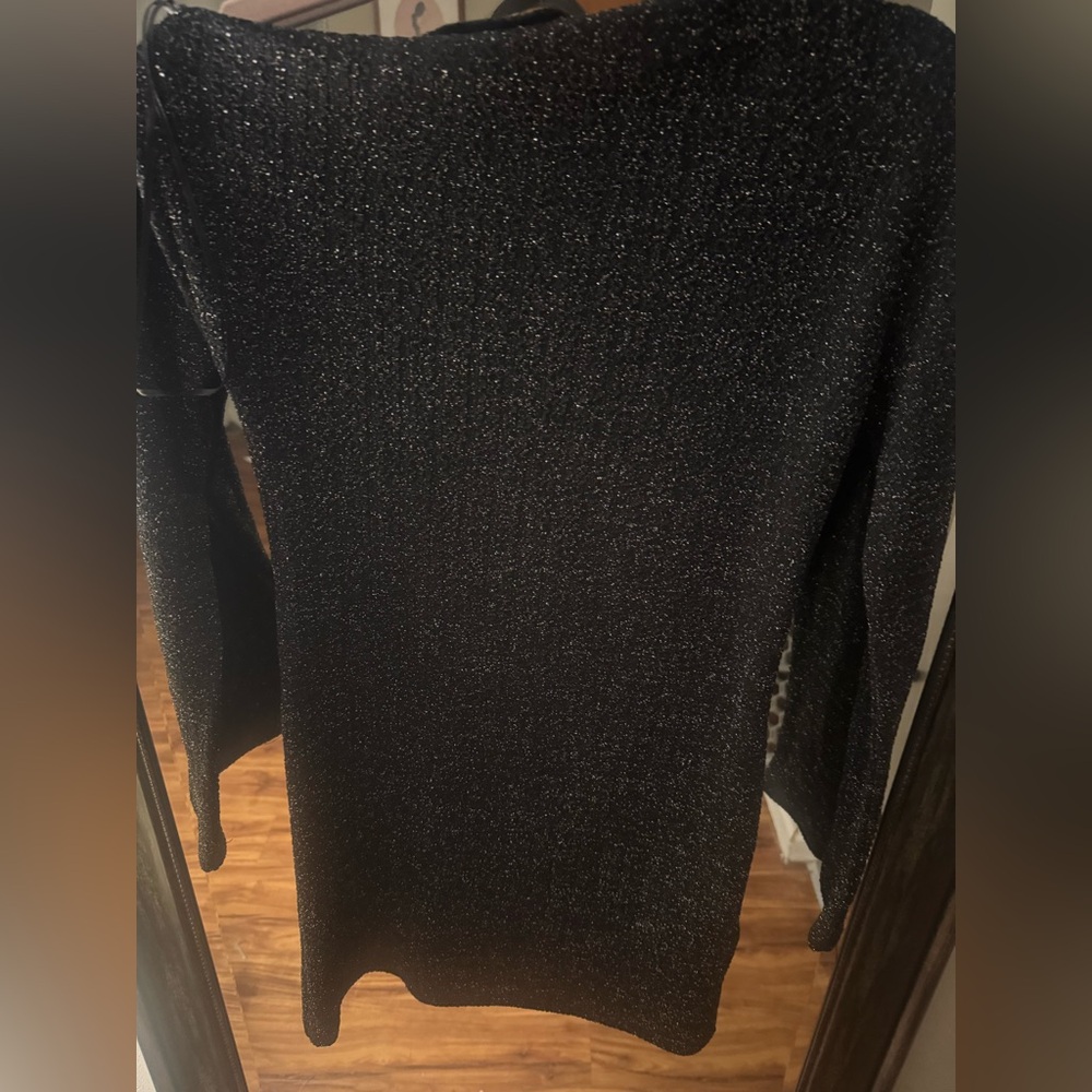 NWOT Zara Black and Silver off the shoulder Knit dress - Picture 7 of 11